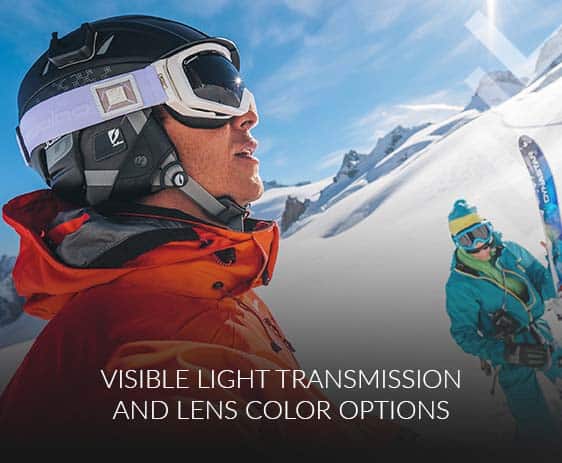 Prescription Skiing goggles Visible Light Transmission and Lens Color Options