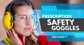 woman wearing prescription safety goggles