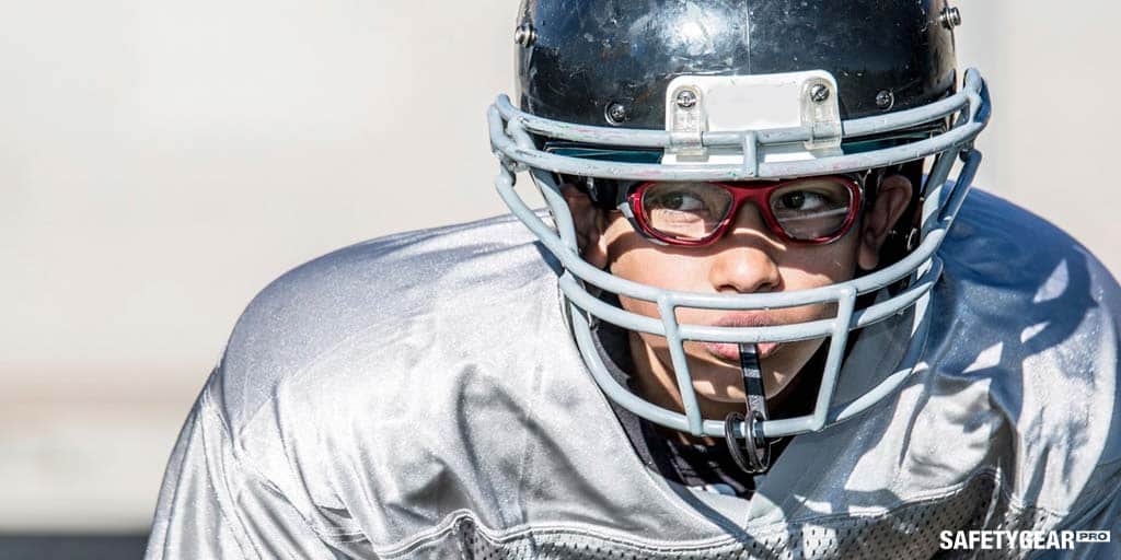 football player wearing prescription sports glasses