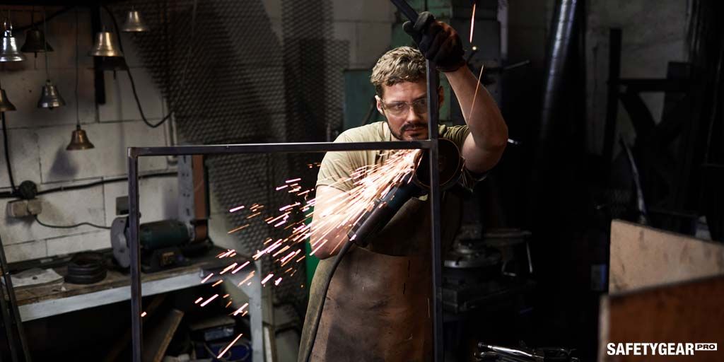 Man wearing prescription safety glasses at work