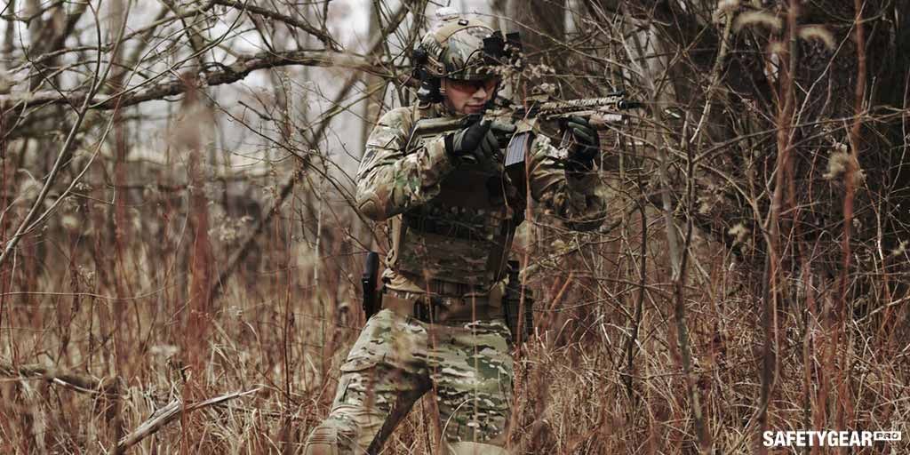 Soldier wears military sunglasses