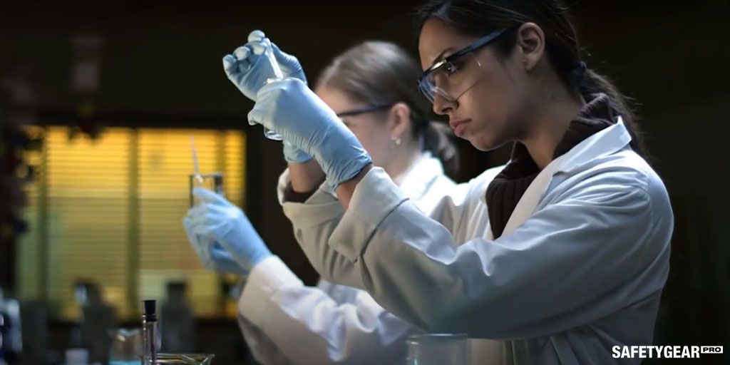 laboratory workers wearing 3M safety glasses 