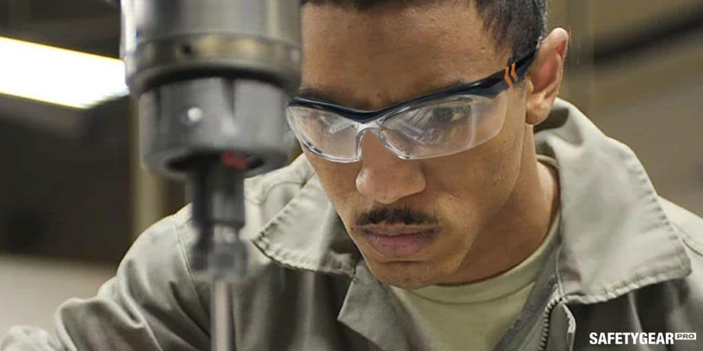 man wearing OnGuard safety glasses at work