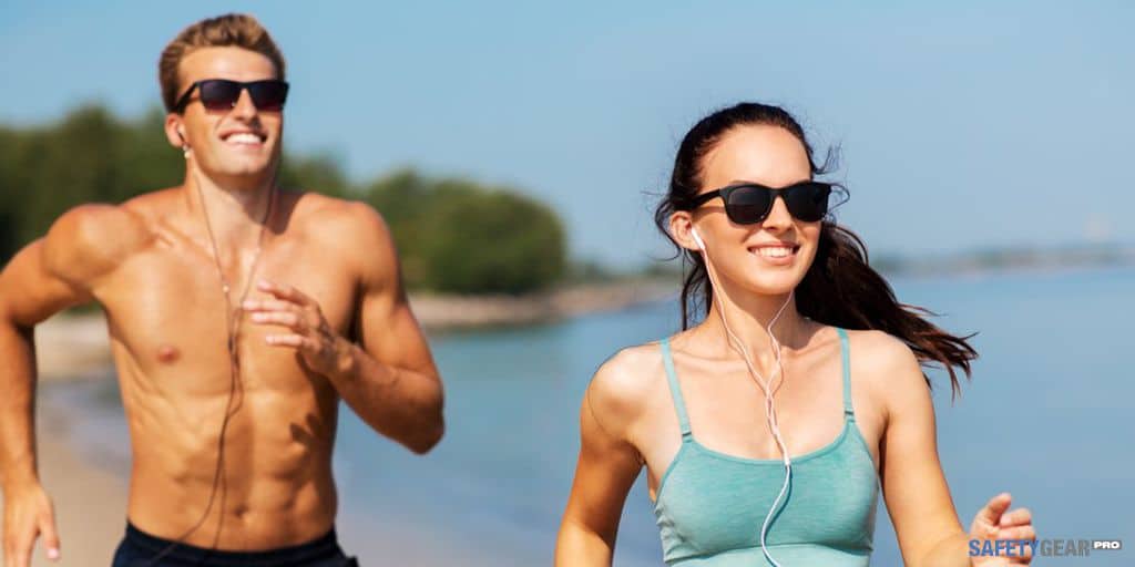 man and woman wearing Running Sunglasses