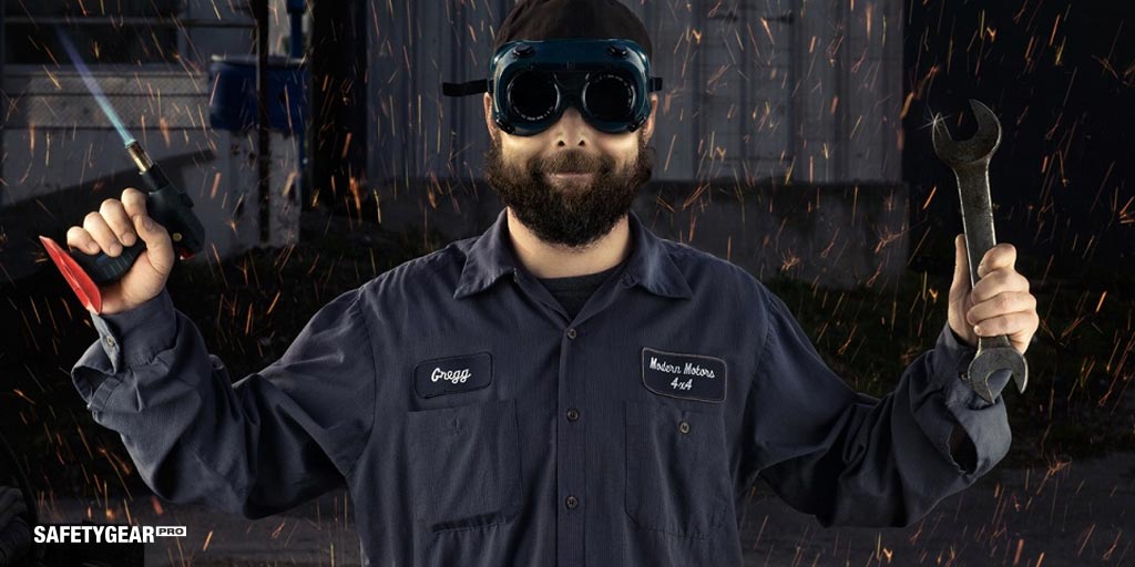 Man Wearing Safety Goggles