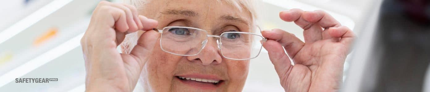 woman wearing bifocal safety glasses