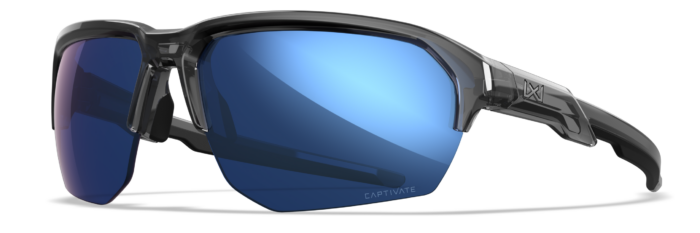Wiley X JAKL safety sunglasses, Gloss Crystal Gray Frame with Captivate Polarized Blue Mirror Lenses