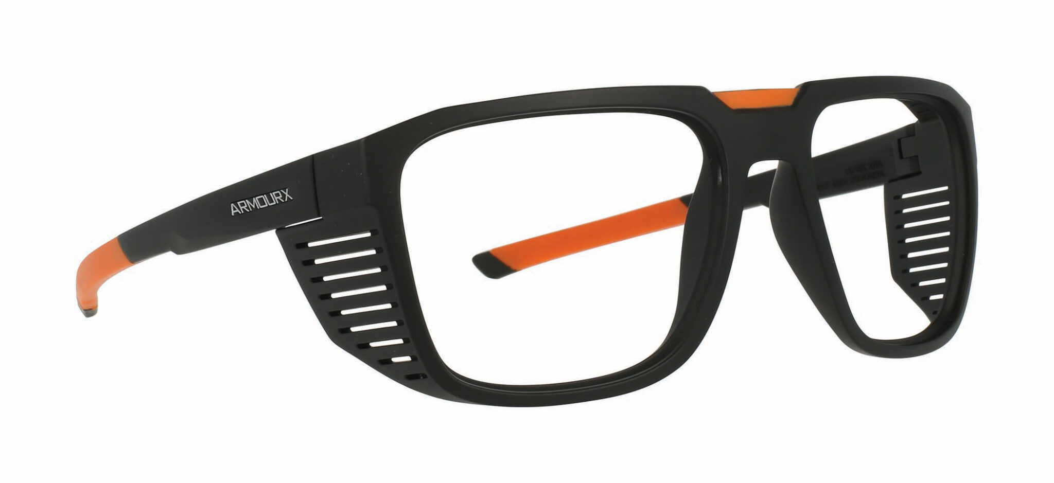 ArmouRx 5009 black rectangular ANSI Z87.1 prescription safety glasses with integrated side shields