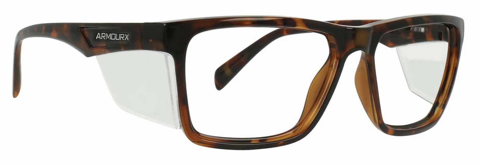 ArmouRx 5010 brown tortoise rectangular ANSI Z87.1 prescription safety glasses with integrated side shields