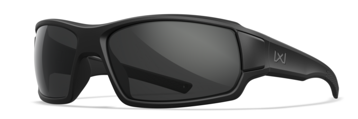 Wiley X Breach 2.5 XL large-fit modern-revision tactical sunglasses, three-quarter view, with foam gasket installed