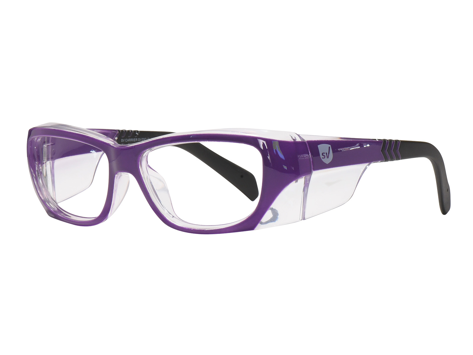 SafeVision CARRIER ANSI rated prescription safety glasses in Purple, three-quarter view