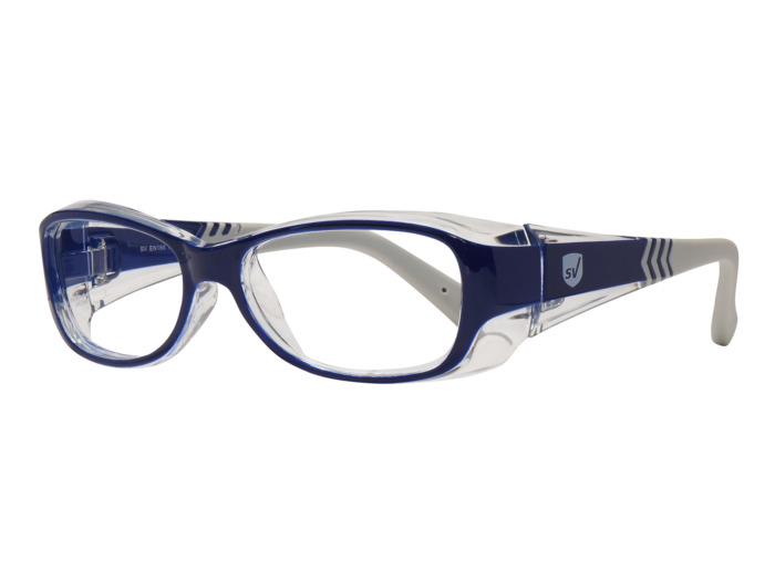 SafeVision CRUISER ANSI rated prescription safety glasses in Blue Clear, three-quarter view