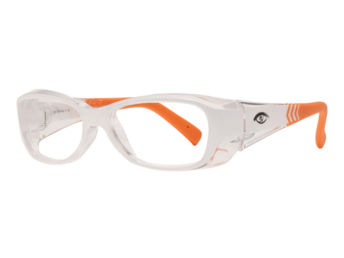 SafeVision CRUISER ANSI rated prescription safety glasses in White Orange, three-quarter view
