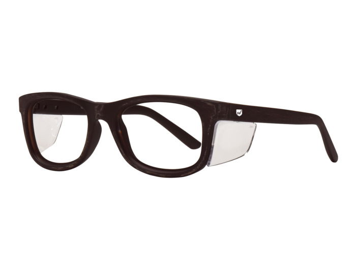 SafeVision ECHO ANSI rated prescription safety glasses in Espresso Brown, three-quarter view