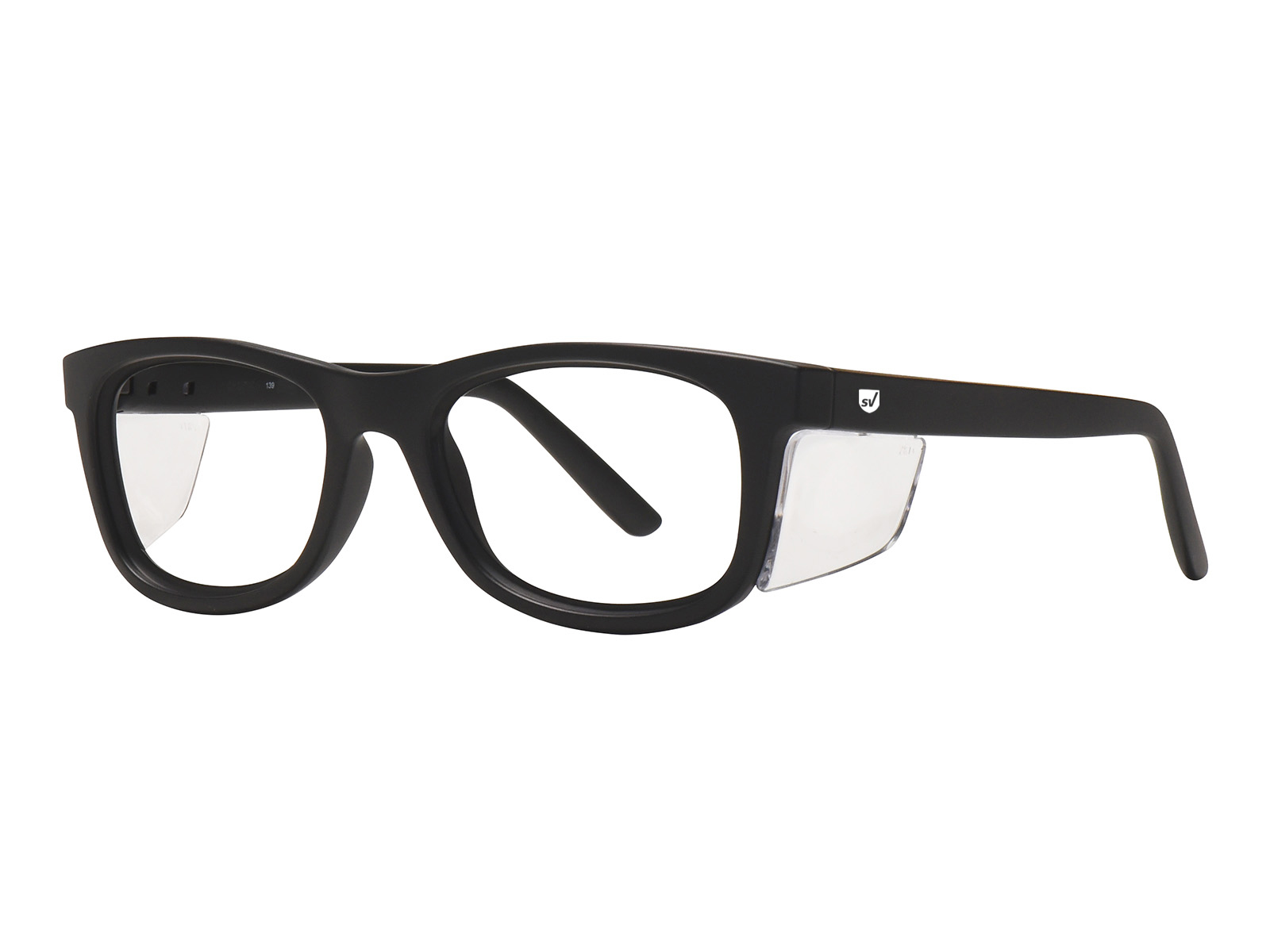 SafeVision ECHO ANSI rated prescription safety glasses in Matte Black, three-quarter view