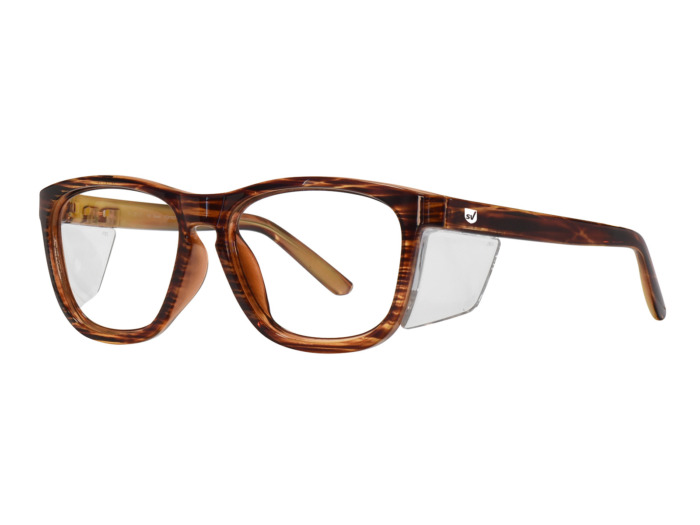SafeVision FOXTROT ANSI rated prescription safety glasses in Brown, three-quarter view