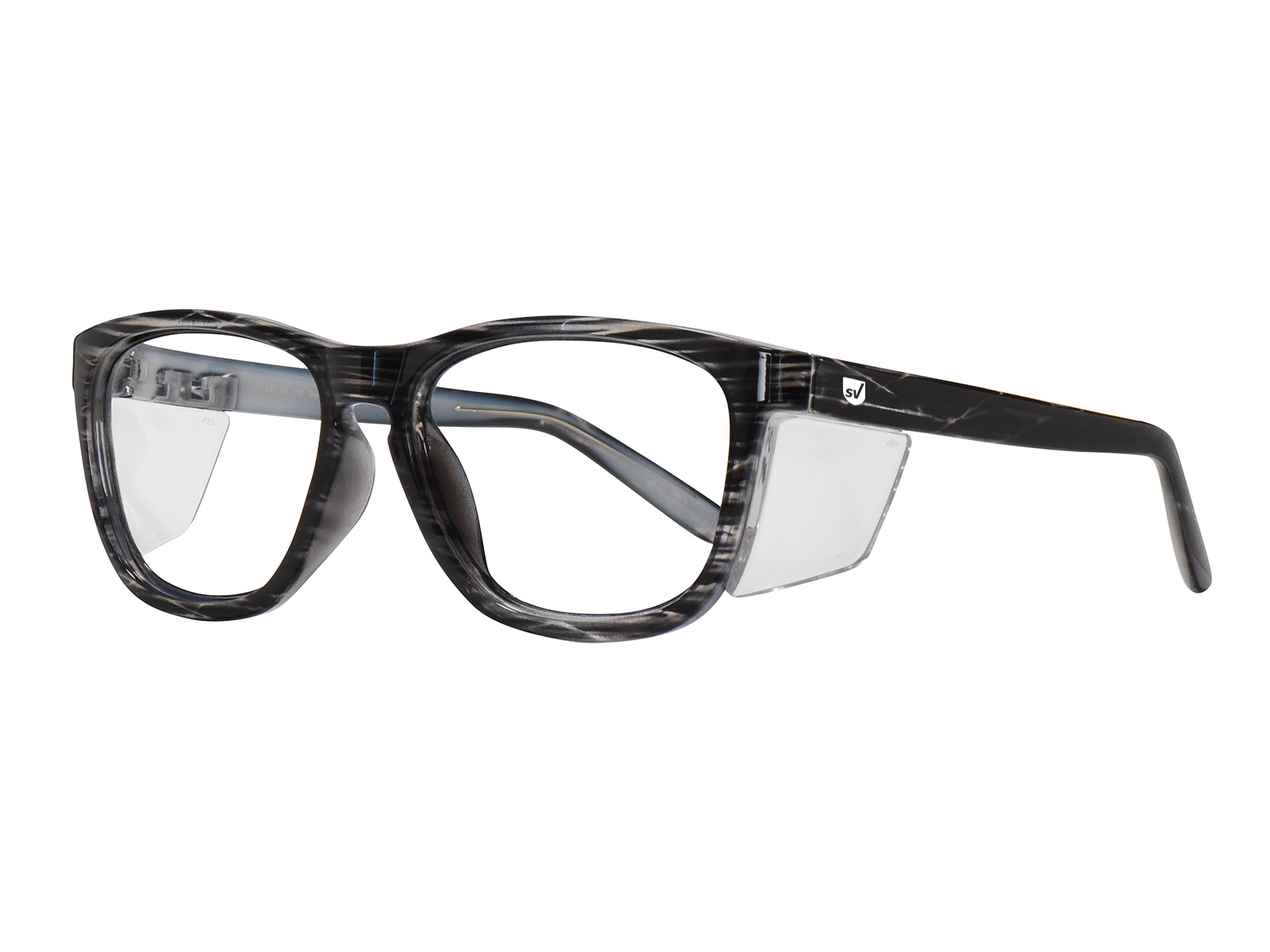 SafeVision FOXTROT ANSI rated prescription safety glasses in Gray, three-quarter view