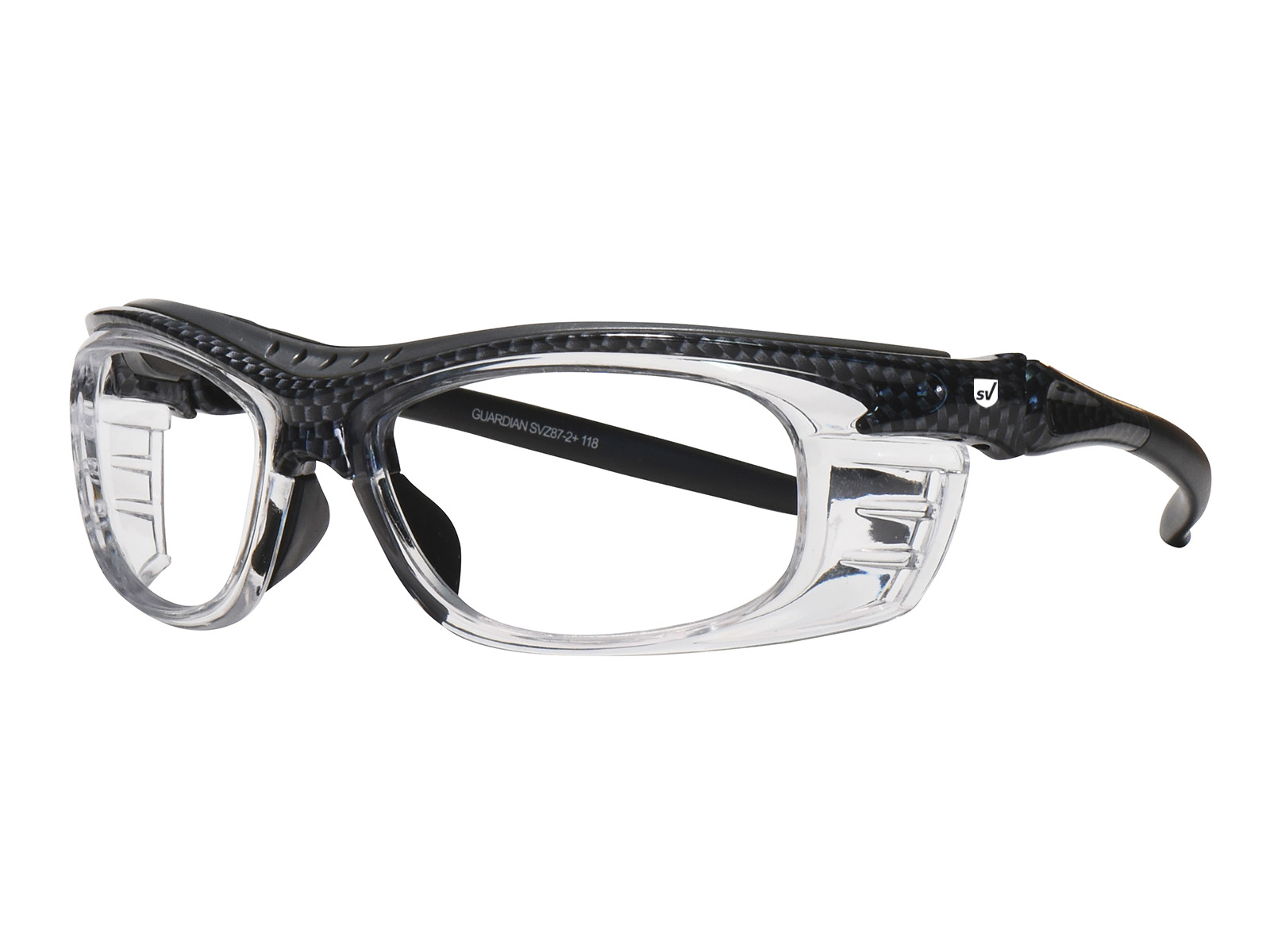 SafeVision GUARDIAN ANSI rated prescription safety glasses in Clear, three-quarter view