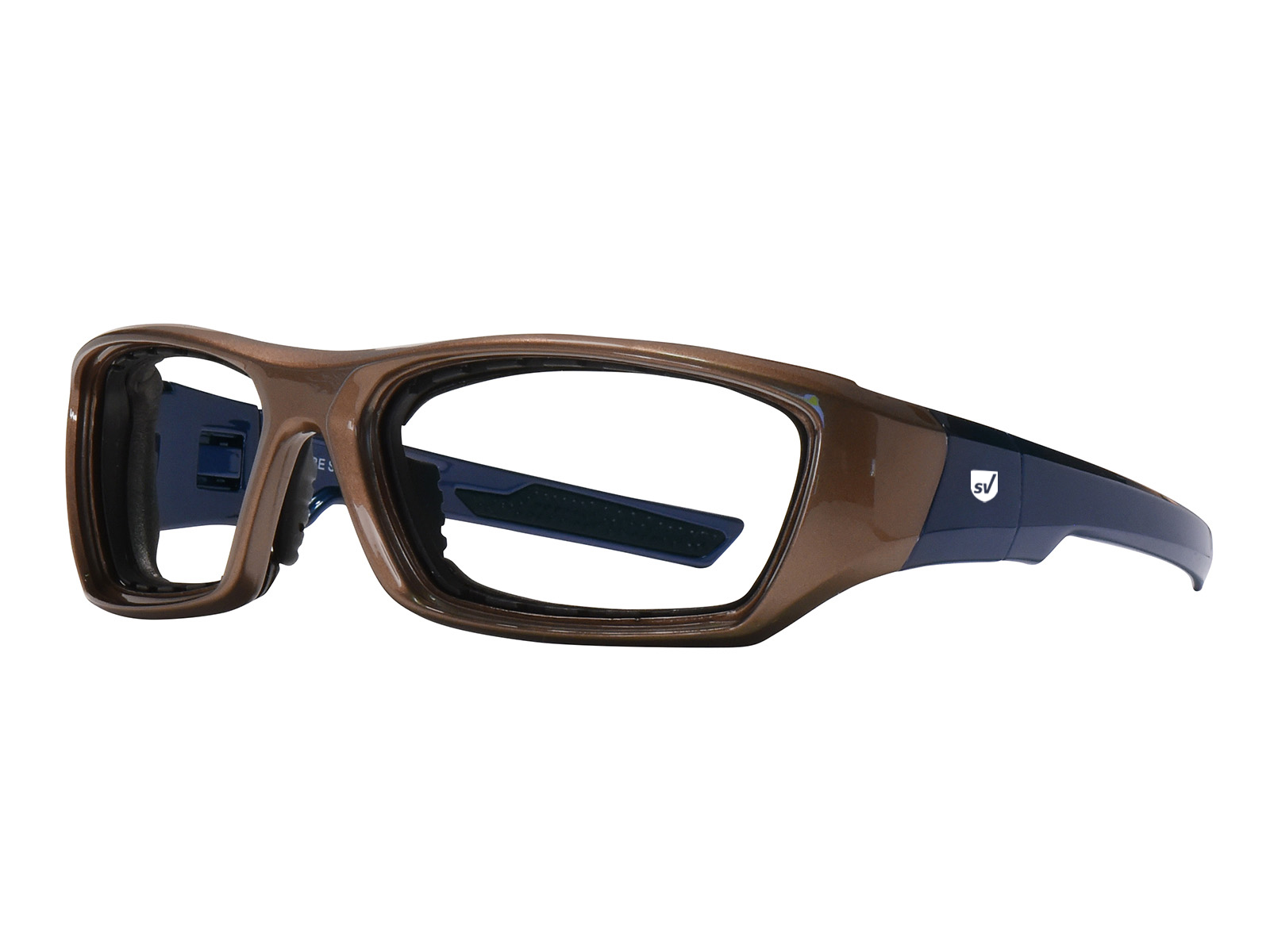 SafeVision MISFIRE ANSI rated prescription safety glasses in Pearl Brown Blue Quarter