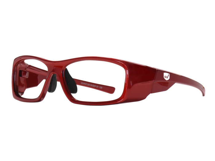 SafeVision QUANTUM ANSI rated prescription safety glasses in Pearl Red, three-quarter view