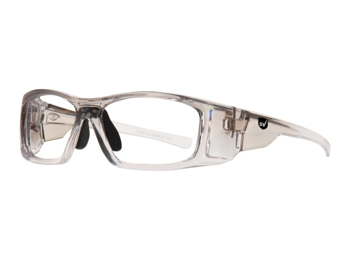 SafeVision QUANTUM ANSI rated prescription safety glasses in Smoke Crystal, three-quarter view