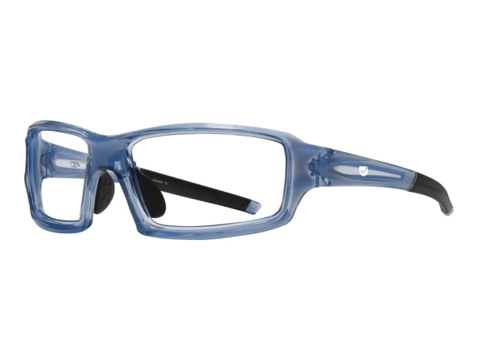 SafeVision RANGER ANSI rated prescription safety glasses in Crystal Blue, three-quarter view