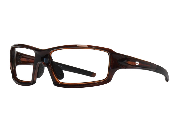 SafeVision RANGER ANSI rated prescription safety glasses in Crystal Brown, three-quarter view