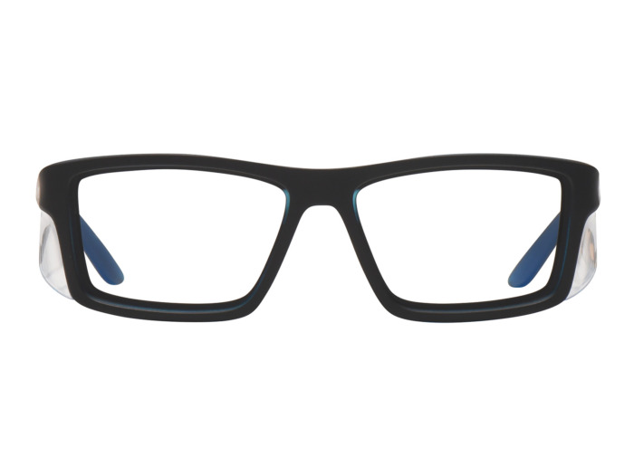 SafeVision SIDEWINDER ANSI rated prescription safety glasses in Black Blue, front view