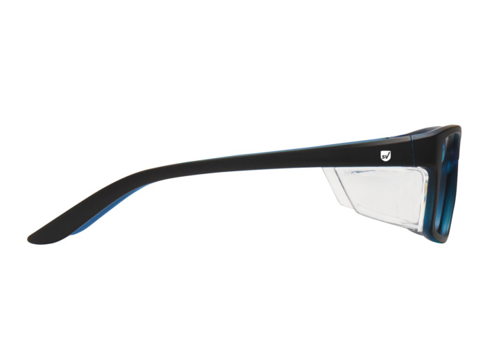 SafeVision SIDEWINDER ANSI rated prescription safety glasses in Black Blue, right side view