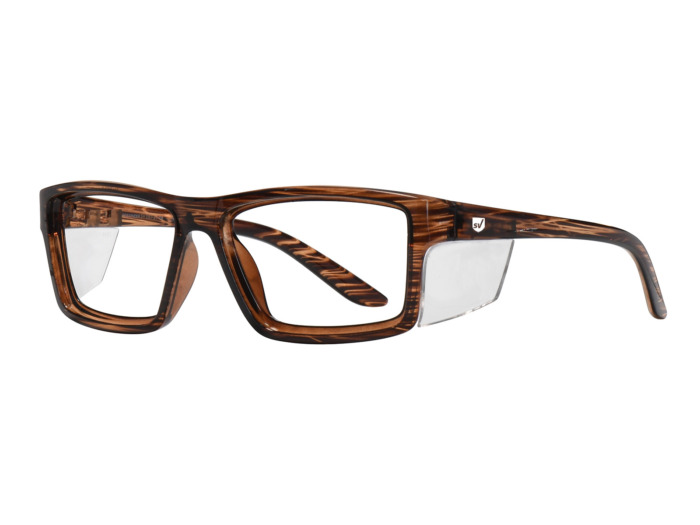 SafeVision SIDEWINDER ANSI rated prescription safety glasses in Brown Stripe, three-quarter view