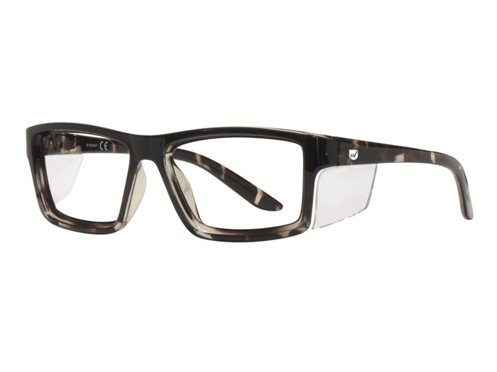 SafeVision SIDEWINDER ANSI rated prescription safety glasses in Tortoise, three-quarter view