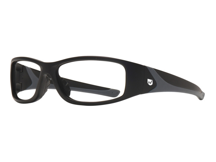 SafeVision STREAK ANSI rated prescription safety glasses in Matte Black, three-quarter view