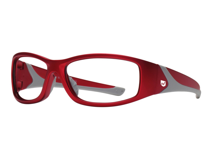 SafeVision STREAK ANSI rated prescription safety glasses in Red, three-quarter view