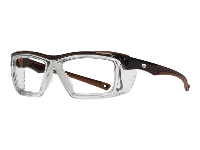 SafeVision SV20 ANSI rated prescription safety glasses in Brown, three-quarter view