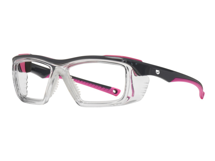 SafeVision SV20 ANSI rated prescription safety glasses in Pink Gray, three-quarter view