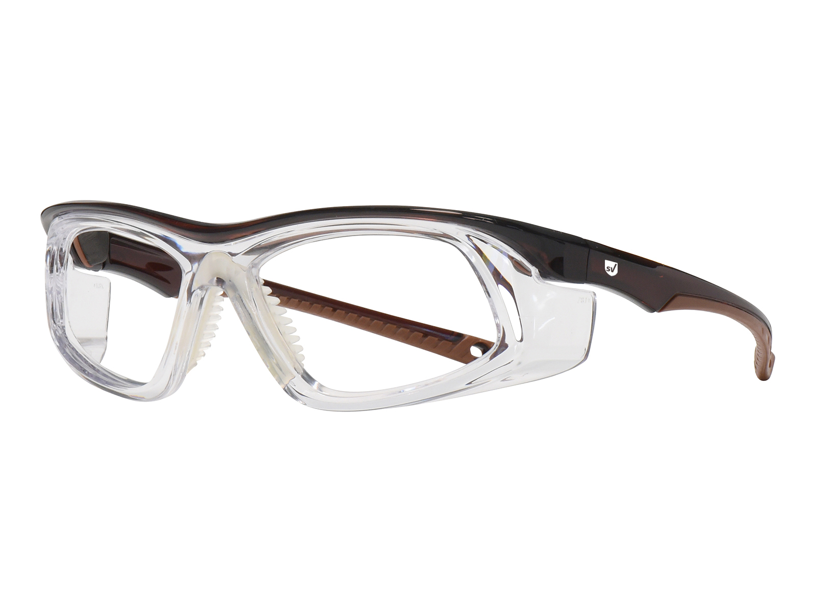 SafeVision SV26 ANSI rated prescription safety glasses in Brown, three-quarter view