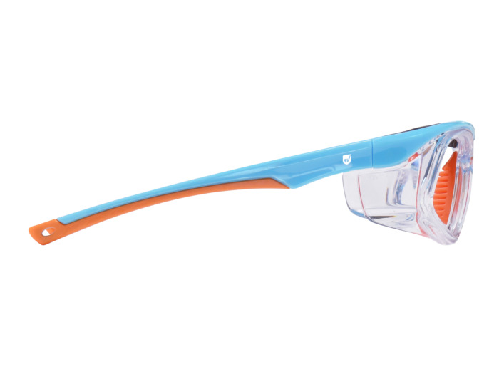 SafeVision SV26 ANSI rated prescription safety glasses in Turquoise Orange, right side view