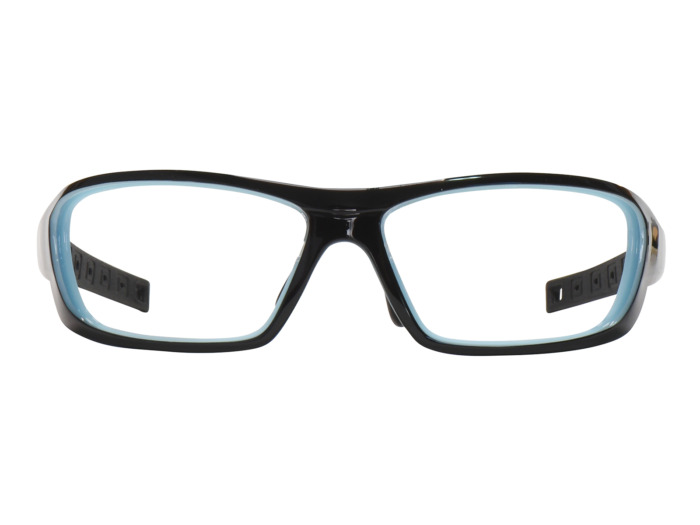 SafeVision SVNY ANSI rated prescription safety glasses in Shiny Black Blue, front view