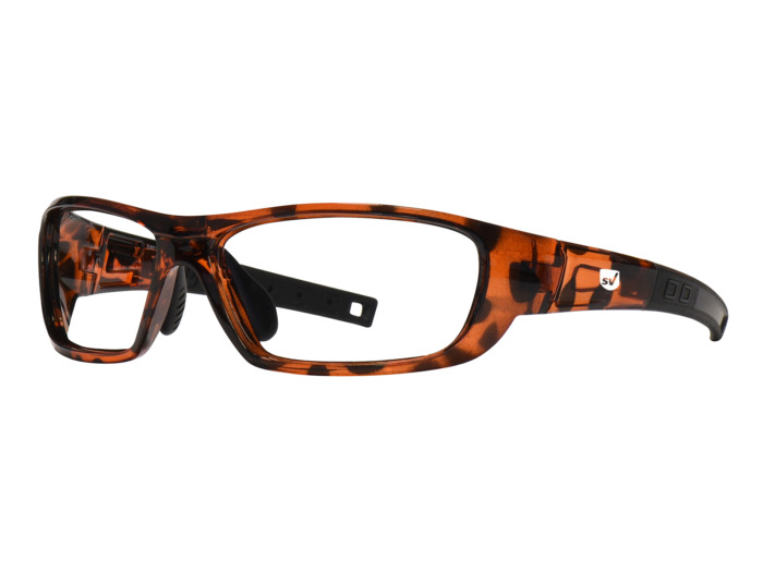 SafeVision SVNY ANSI rated prescription safety glasses in Tortoise, three-quarter view