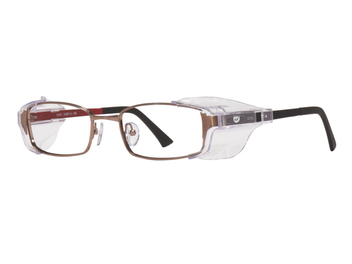 SafeVision SVSS 1 ANSI rated prescription safety glasses in Brown Red, three-quarter view