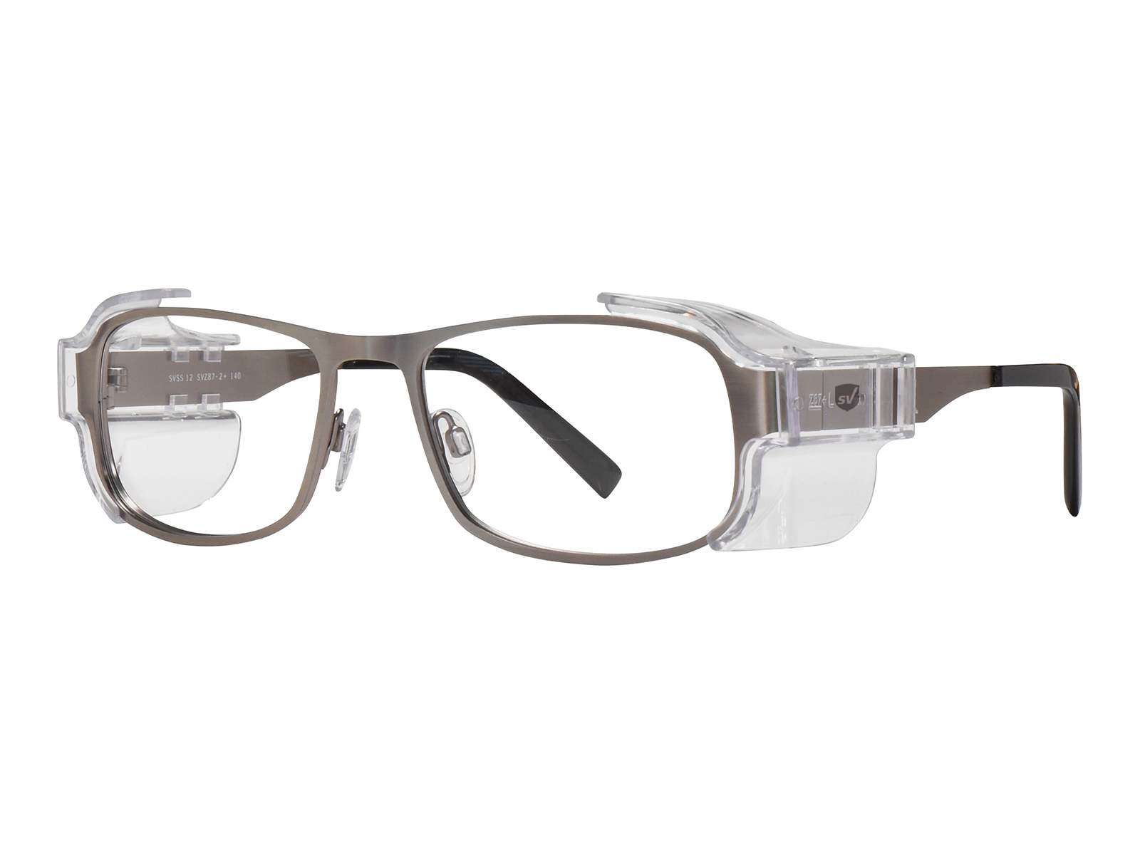 SafeVision SVSS 12 ANSI rated prescription safety glasses in Antique Silver, three-quarter view