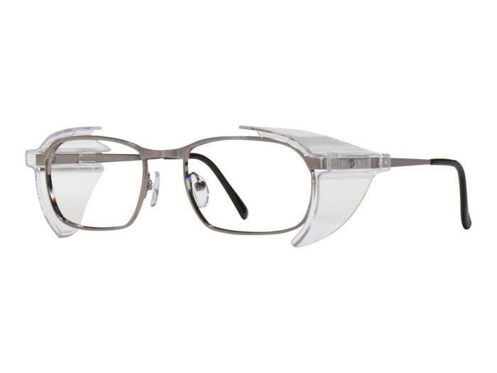 SafeVision SVSS 3 ANSI rated prescription safety glasses in Gunmetal, three-quarter view