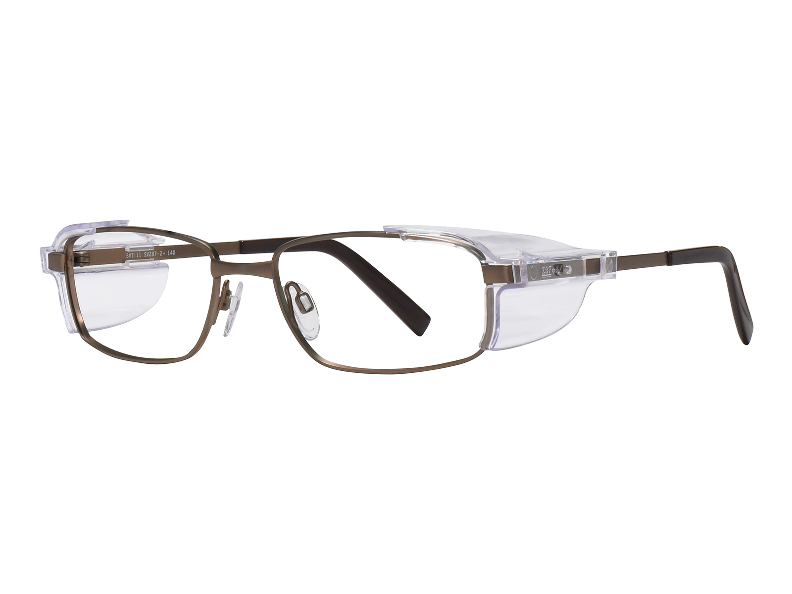 SafeVision SVTI 11 ANSI rated prescription safety glasses in Antique Gold, three-quarter view