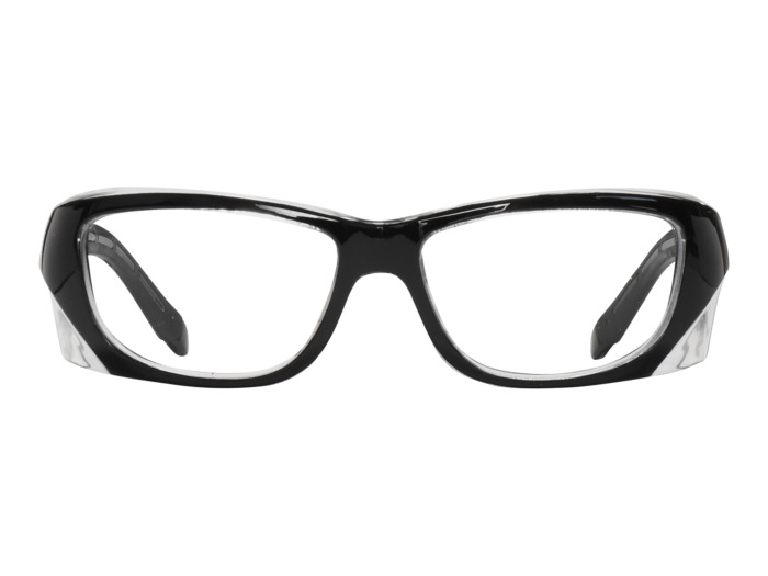 SafeVision UVERSE ANSI rated prescription safety glasses in Black Clear, front view