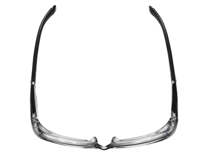 SafeVision UVERSE ANSI rated prescription safety glasses in Black Clear, top view