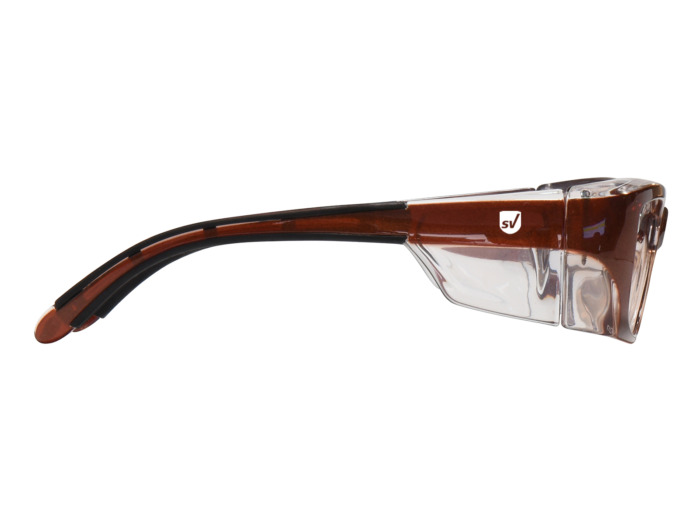 SafeVision UVERSE ANSI rated prescription safety glasses in Copper Clear, right side view