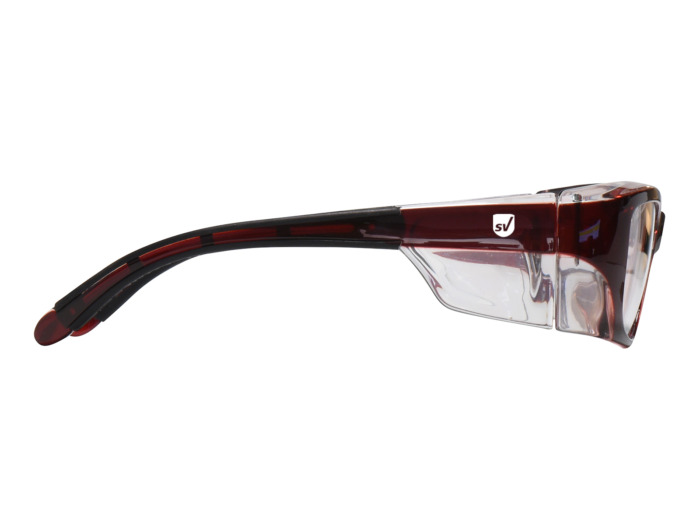 SafeVision UVERSE ANSI rated prescription safety glasses in Wine Clear, right side view